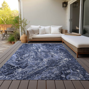 HomeRoots 5' Modern Navy Blue and Gray Abstract Washable Area Rug for Indoor and Outdoor Spaces, Durable Design 8' X 10' 580955