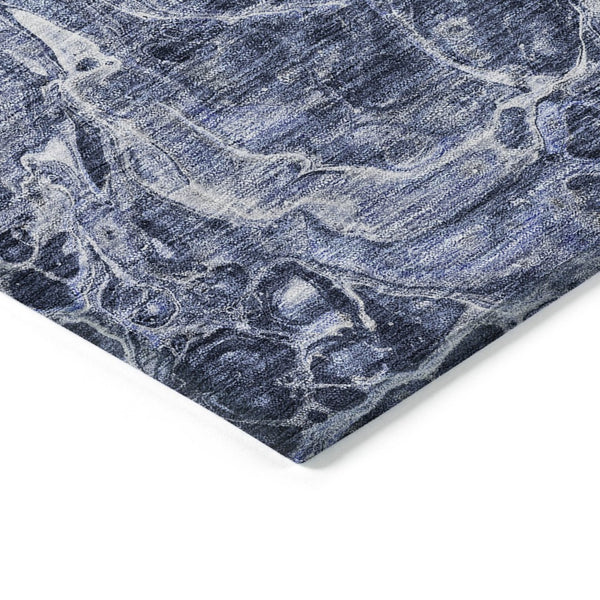 HomeRoots 5' Modern Navy Blue and Gray Abstract Washable Area Rug for Indoor and Outdoor Spaces, Durable Design 8' X 10' 580955