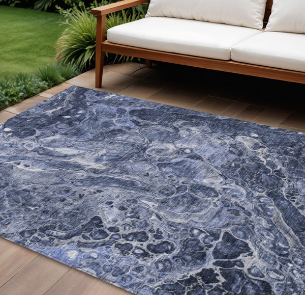 HomeRoots 9' Navy Blue and Gray Abstract Washable Area Rug – Durable, Stylish for Indoor & Outdoor Spaces 9' X 12' 580956