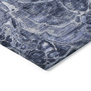 HomeRoots 9' Navy Blue and Gray Abstract Washable Area Rug – Durable, Stylish for Indoor & Outdoor Spaces 9' X 12' 580956
