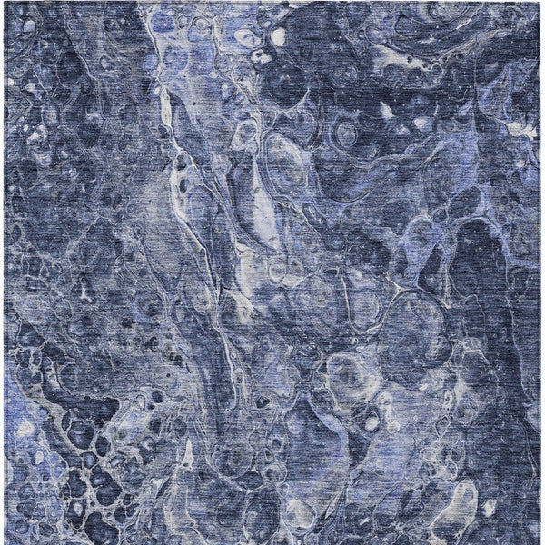 HomeRoots 9' Navy Blue and Gray Abstract Washable Area Rug – Durable, Stylish for Indoor & Outdoor Spaces 9' X 12' 580956