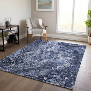 HomeRoots 9' Navy Blue and Gray Abstract Washable Area Rug – Durable, Stylish for Indoor & Outdoor Spaces 9' X 12' 580956