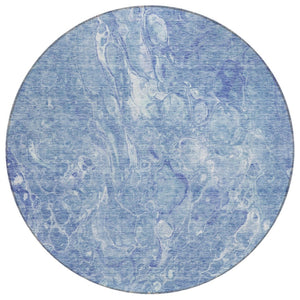 HomeRoots 5' Sky Blue & Navy Abstract Area Rug - Durable, Washable Design for Indoor & Outdoor Spaces 8' Round 580960