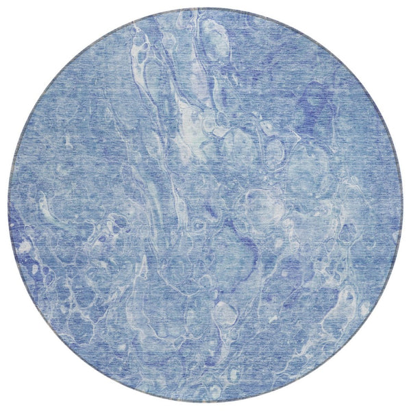 HomeRoots 5' Sky Blue & Navy Abstract Area Rug - Durable, Washable Design for Indoor & Outdoor Spaces 8' Round 580960