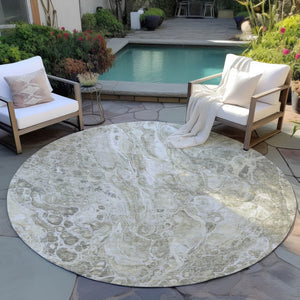 Homeroots 3' Beige Ivory And Artichoke Green Abstract Washable Area Rug For Indoor And Outdoor Spaces 8' Round Polyester 580966