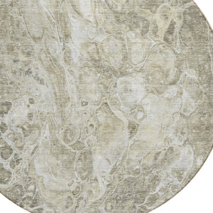 Homeroots 3' Beige Ivory And Artichoke Green Abstract Washable Area Rug For Indoor And Outdoor Spaces 8' Round Polyester 580966