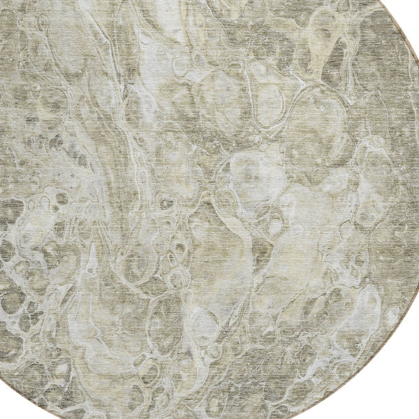 Homeroots 3' Beige Ivory And Artichoke Green Abstract Washable Area Rug For Indoor And Outdoor Spaces 8' Round Polyester 580966