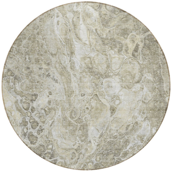 Homeroots 3' Beige Ivory And Artichoke Green Abstract Washable Area Rug For Indoor And Outdoor Spaces 8' Round Polyester 580966