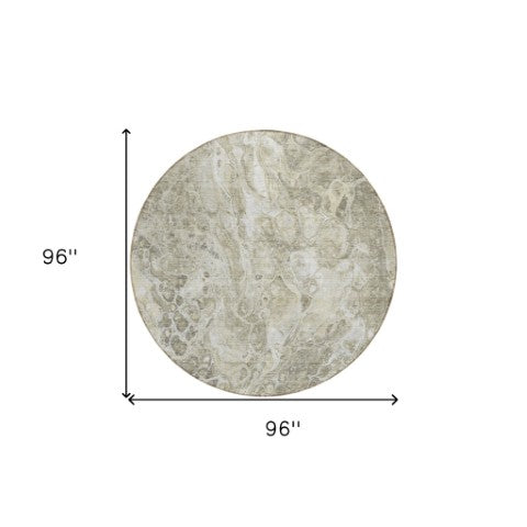 Homeroots 3' Beige Ivory And Artichoke Green Abstract Washable Area Rug For Indoor And Outdoor Spaces 8' Round Polyester 580966