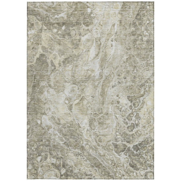 Homeroots 3' Beige Ivory And Artichoke Green Abstract Washable Area Rug For Indoor And Outdoor Spaces 8' X 10' Polyester 580967