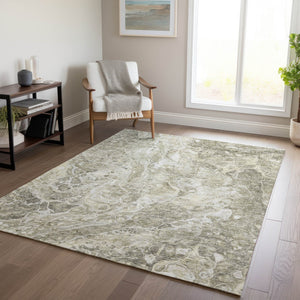 Homeroots 3' Beige Ivory And Artichoke Green Abstract Washable Area Rug For Indoor And Outdoor Spaces 8' X 10' Polyester 580967