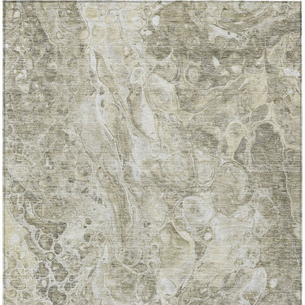 Homeroots 3' Beige Ivory And Artichoke Green Abstract Washable Area Rug For Indoor And Outdoor Spaces 9' X 12' Polyester 580968