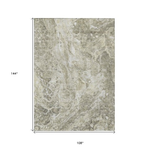 Homeroots 3' Beige Ivory And Artichoke Green Abstract Washable Area Rug For Indoor And Outdoor Spaces 9' X 12' Polyester 580968