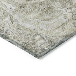Homeroots 3' Beige Ivory And Artichoke Green Abstract Washable Area Rug For Indoor And Outdoor Spaces 9' X 12' Polyester 580968