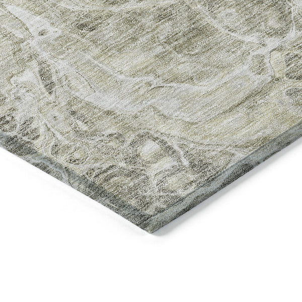 Homeroots 3' Beige Ivory And Artichoke Green Abstract Washable Area Rug For Indoor And Outdoor Spaces 9' X 12' Polyester 580968