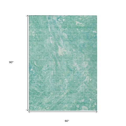 Homeroots 3' Beige Ivory And Artichoke Green Abstract Washable Area Rug For Indoor And Outdoor Spaces 5' X 8' Polyester 580971