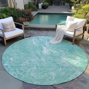 Homeroots 3' Beige Ivory And Artichoke Green Abstract Washable Area Rug For Indoor And Outdoor Spaces 8' Round Polyester 580972