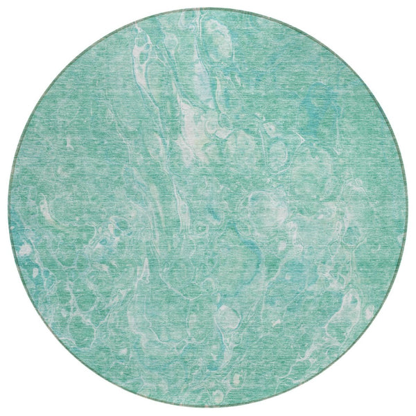 HomeRoots 5' Vibrant Teal Aqua Green Abstract Washable Indoor Outdoor Area Rug for Modern Living Spaces 8' Round 580972