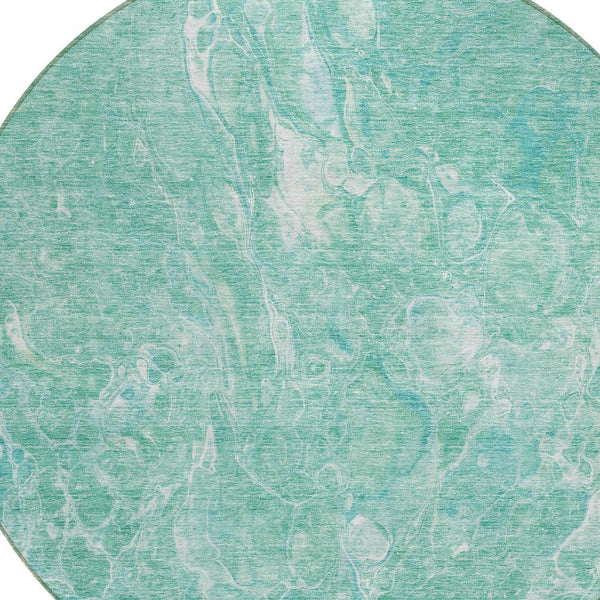 Homeroots 3' Beige Ivory And Artichoke Green Abstract Washable Area Rug For Indoor And Outdoor Spaces 8' Round Polyester 580972