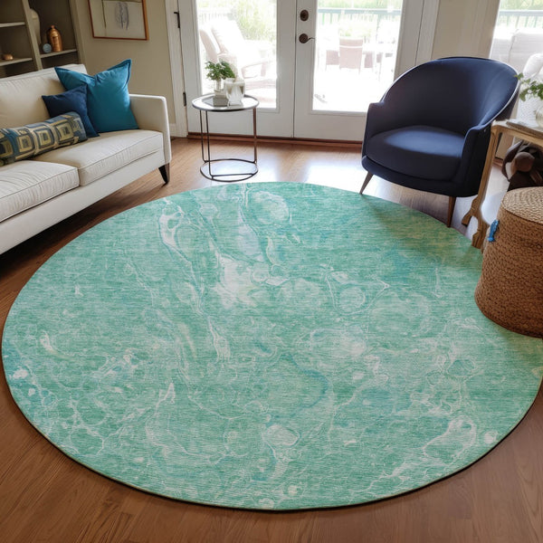Homeroots 3' Beige Ivory And Artichoke Green Abstract Washable Area Rug For Indoor And Outdoor Spaces 8' Round Polyester 580972