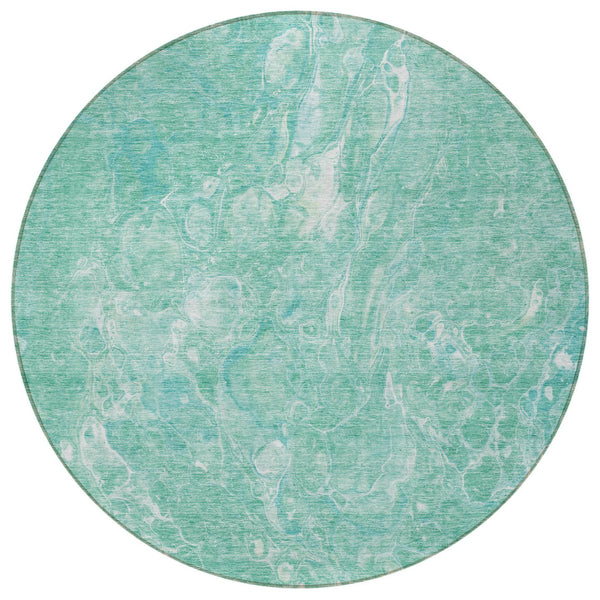 Homeroots 3' Beige Ivory And Artichoke Green Abstract Washable Area Rug For Indoor And Outdoor Spaces 8' Round Polyester 580972