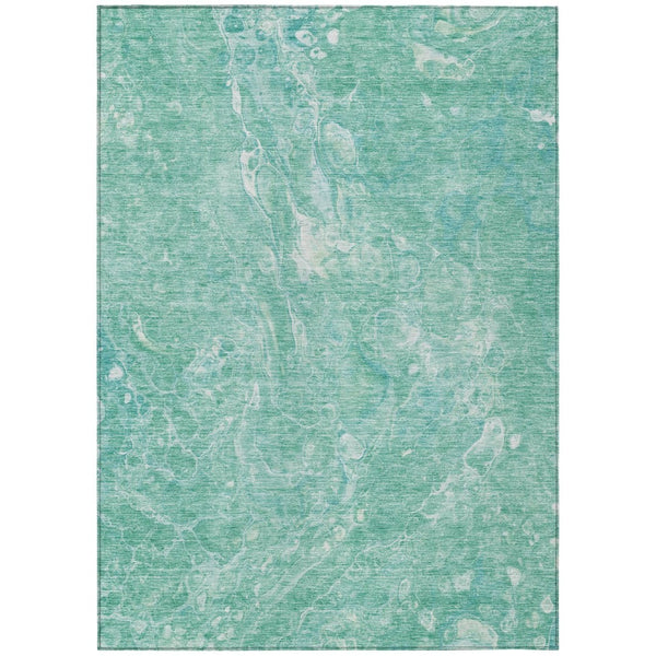 HomeRoots 5' Vibrant Teal Aqua Green Abstract Washable Indoor Outdoor Area Rug for Modern Living Spaces 10' X 14' 580975