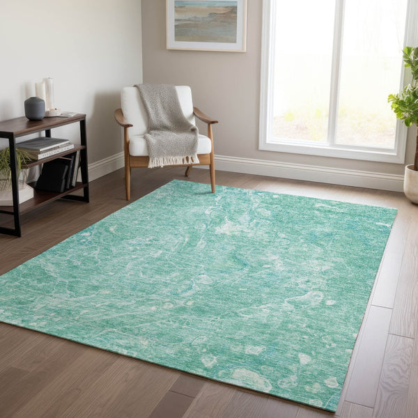 Homeroots 3' Beige Ivory And Artichoke Green Abstract Washable Area Rug For Indoor And Outdoor Spaces 10' X 14' Polyester 580975