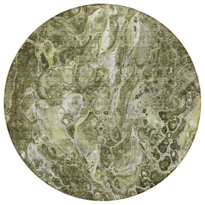 Homeroots 3' Beige Ivory And Artichoke Green Abstract Washable Area Rug For Indoor And Outdoor Spaces 8' Round Polyester 580978