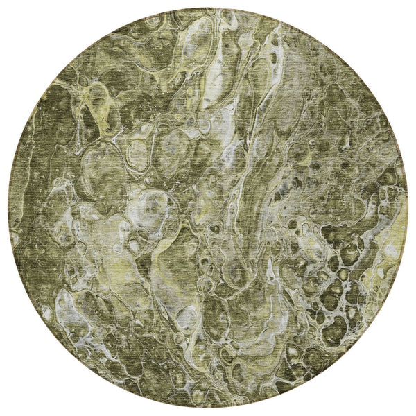 Homeroots 3' Beige Ivory And Artichoke Green Abstract Washable Area Rug For Indoor And Outdoor Spaces 8' Round Polyester 580978