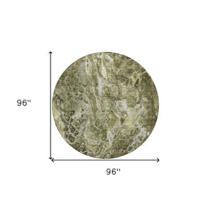 Homeroots 3' Beige Ivory And Artichoke Green Abstract Washable Area Rug For Indoor And Outdoor Spaces 8' Round Polyester 580978