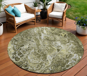 Homeroots 3' Beige Ivory And Artichoke Green Abstract Washable Area Rug For Indoor And Outdoor Spaces 8' Round Polyester 580978