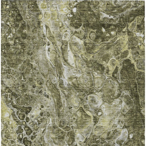 Homeroots 3' Beige Ivory And Artichoke Green Abstract Washable Area Rug For Indoor And Outdoor Spaces 9' X 12' Polyester 580980