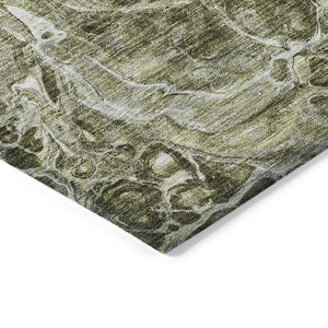 Homeroots 3' Beige Ivory And Artichoke Green Abstract Washable Area Rug For Indoor And Outdoor Spaces 9' X 12' Polyester 580980