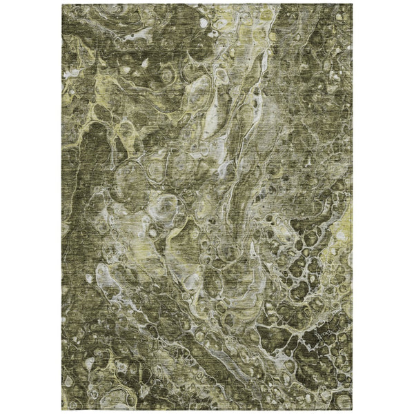 Homeroots 3' Beige Ivory And Artichoke Green Abstract Washable Area Rug For Indoor And Outdoor Spaces 10' X 14' Polyester 580981