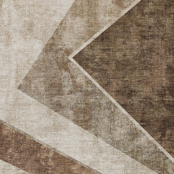 Homeroots 3' Brown And Beige Geometric Washable Indoor Outdoor Area Rug For Stylish Living Spaces & Patios 3' X 5' Polyester 580982