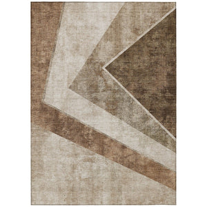 HomeRoots 5' Modern Brown and Beige Geometric Area Rug - Durable, Washable Design for Indoor and Outdoor Use 5' X 8' 580983