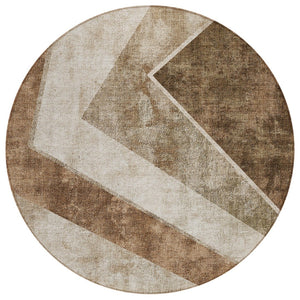 HomeRoots 5' Modern Brown and Beige Geometric Area Rug - Durable, Washable Design for Indoor and Outdoor Use 8' Round 580984