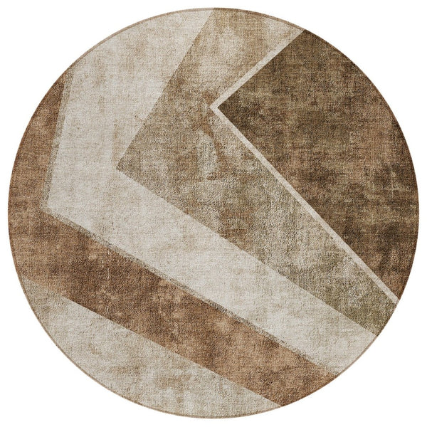 HomeRoots 5' Modern Brown and Beige Geometric Area Rug - Durable, Washable Design for Indoor and Outdoor Use 8' Round 580984