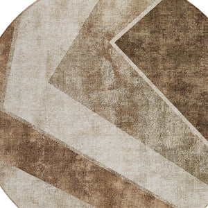 Homeroots 3' Brown And Beige Geometric Washable Indoor Outdoor Area Rug For Stylish Living Spaces & Patios 8' Round Polyester 580984