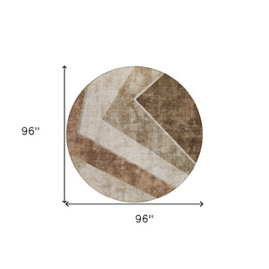 Homeroots 3' Brown And Beige Geometric Washable Indoor Outdoor Area Rug For Stylish Living Spaces & Patios 8' Round Polyester 580984