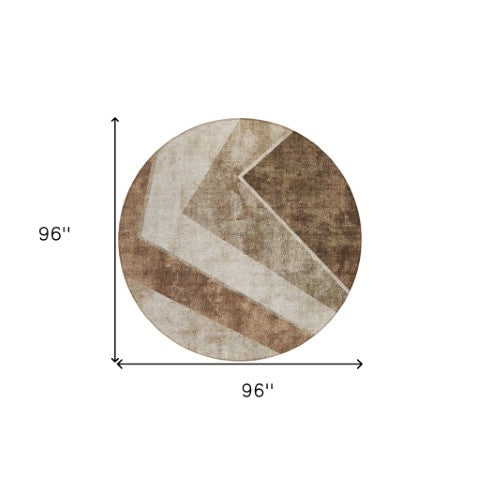 Homeroots 3' Brown And Beige Geometric Washable Indoor Outdoor Area Rug For Stylish Living Spaces & Patios 8' Round Polyester 580984