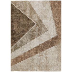Homeroots 3' Brown And Beige Geometric Washable Indoor Outdoor Area Rug For Stylish Living Spaces & Patios 10' X 14' Polyester 580987
