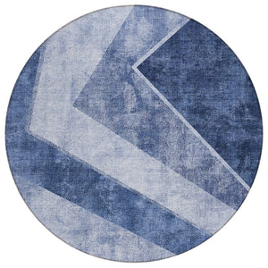 HomeRoots 5' Navy Blue and Denim Geometric Area Rug - Durable, Washable Design for Indoor or Outdoor Spaces 8' Round 580990