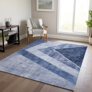 HomeRoots 5' Navy Blue and Denim Geometric Area Rug - Durable, Washable Design for Indoor or Outdoor Spaces 8' X 10' 580991