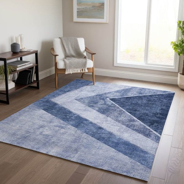 HomeRoots 5' Navy Blue and Denim Geometric Area Rug - Durable, Washable Design for Indoor or Outdoor Spaces 8' X 10' 580991