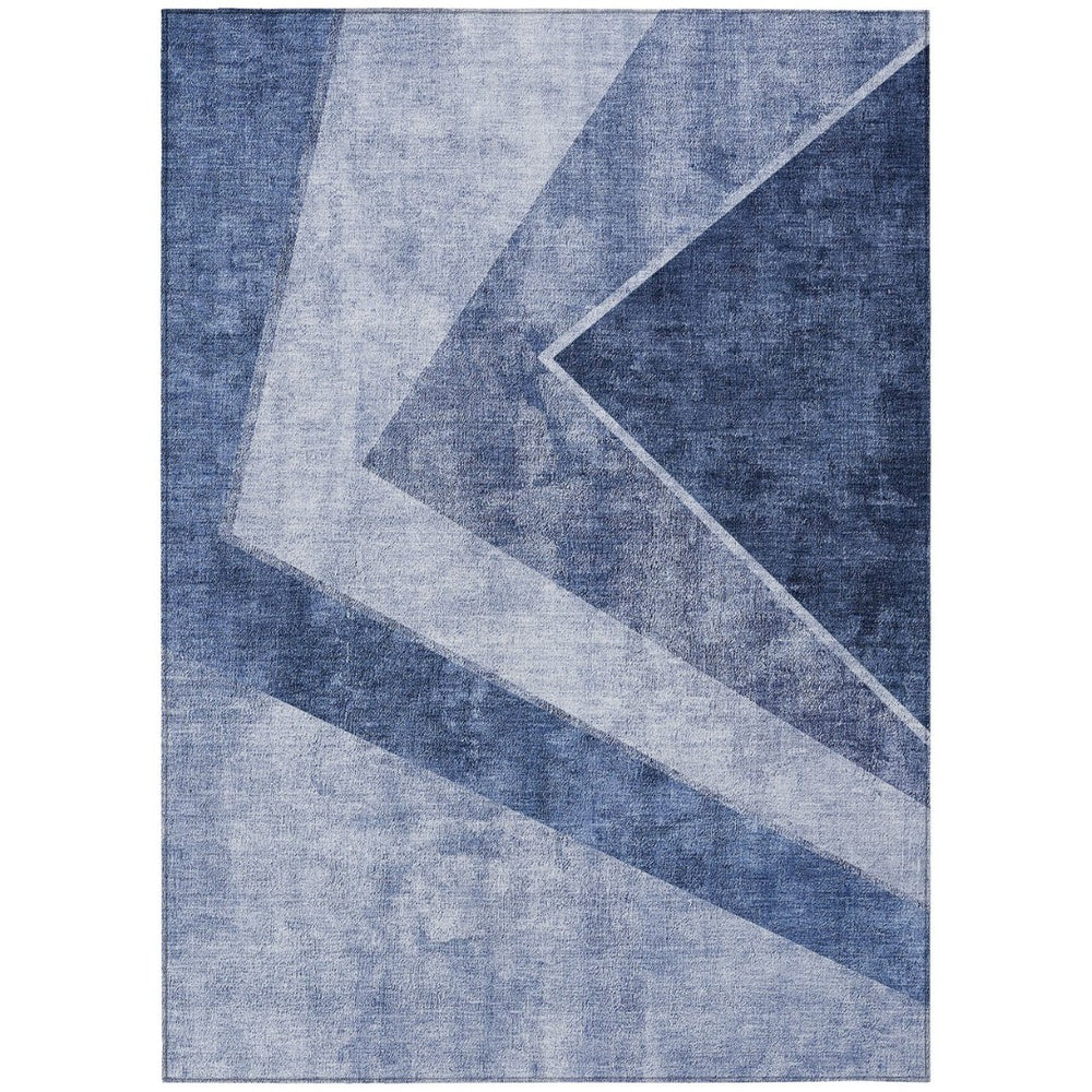 HomeRoots 9' Navy Blue and Denim Geometric Area Rug - Stylish, Washable, Durable for Indoor and Outdoor Spaces 9' X 12' 580992