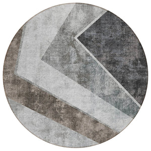 HomeRoots 5' Gray Silver Charcoal Geometric Area Rug - Stylish, Durable, Washable for Indoor & Outdoor Use 8' Round 580996