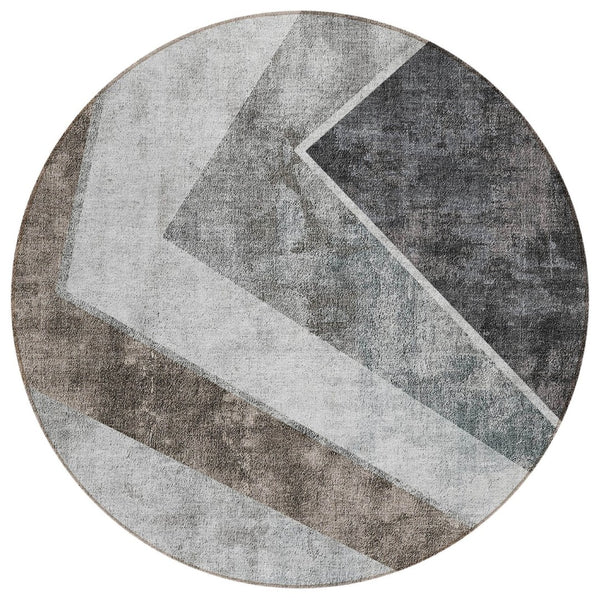 HomeRoots 5' Gray Silver Charcoal Geometric Area Rug - Stylish, Durable, Washable for Indoor & Outdoor Use 8' Round 580996