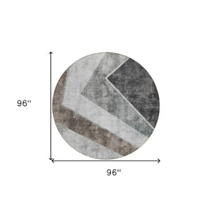 Homeroots 3' Brown And Beige Geometric Washable Indoor Outdoor Area Rug For Stylish Living Spaces & Patios 8' Round Polyester 580996