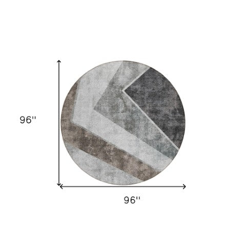 Homeroots 3' Brown And Beige Geometric Washable Indoor Outdoor Area Rug For Stylish Living Spaces & Patios 8' Round Polyester 580996